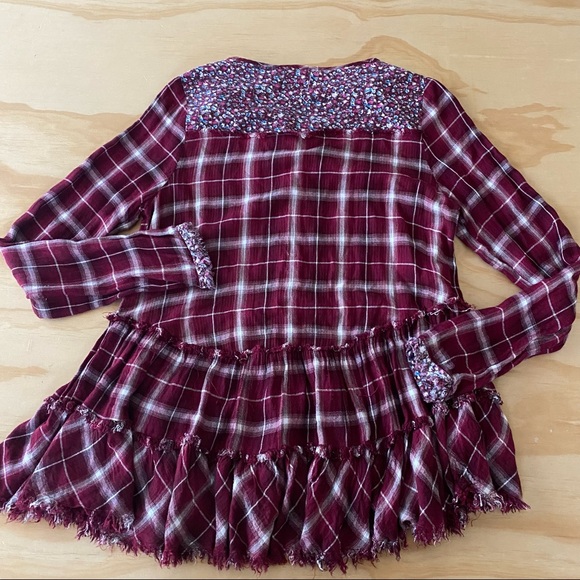 Altar’d State Womens Plaid Floral Trip Raw Hem Tunic Top Size Medium - Picture 2 of 6